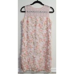 Karl Lagerfeld Paris Women's Dress Pink Appliqué Flowers Sleeveless Lined Size 6